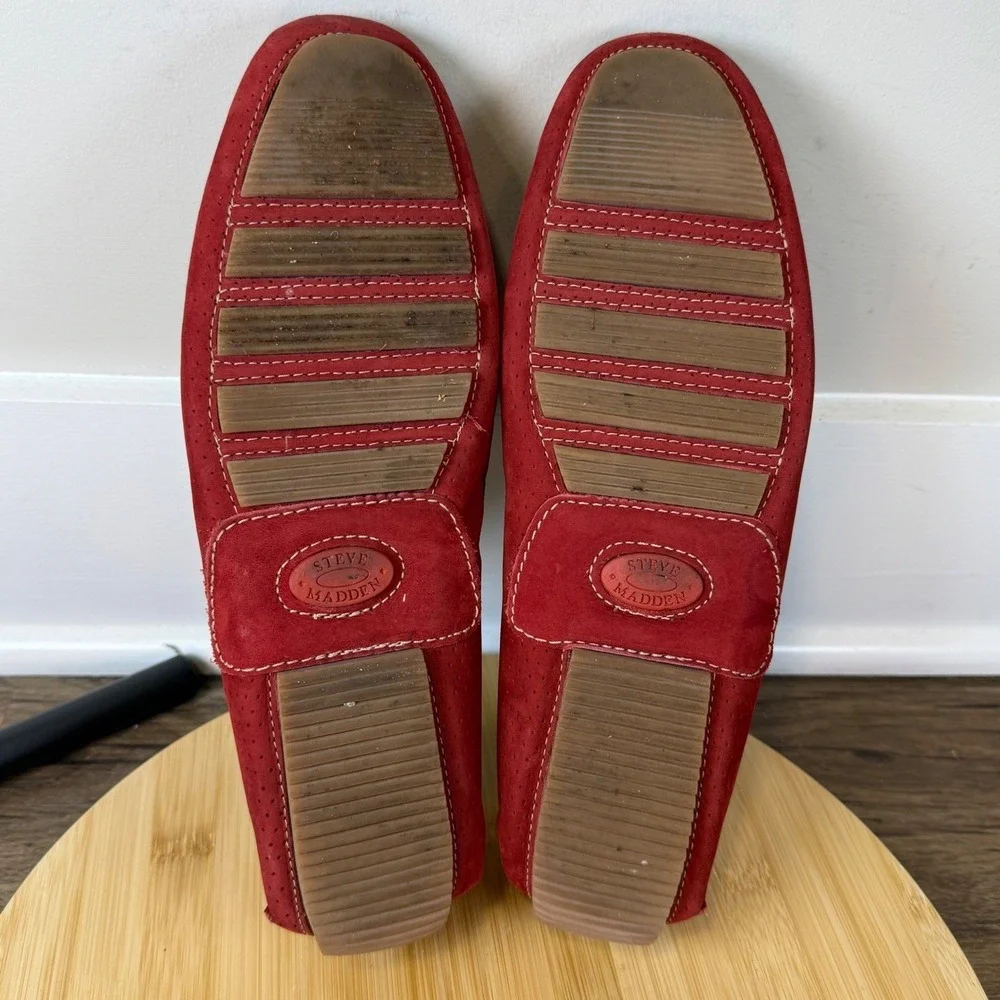 Steve Madden Vaporrr Moccasins Driving Loafer Mens 9 Red Perforated Suede Brazil